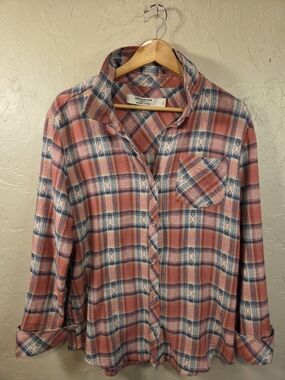 Idyllwind Pink Blue White Plaid Button-Down Shirt Size Small